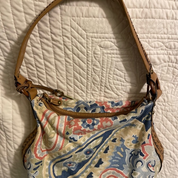 Leather and Cloth Fossil Boho Chic Purse w/Key - Picture 2 of 9